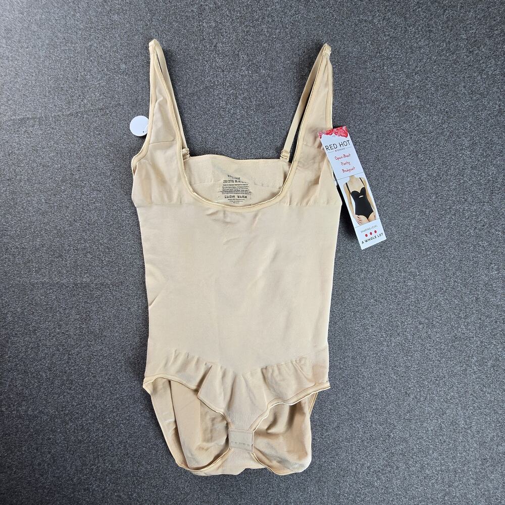 Spanx Red Hot Open Bust Bodysuit Womens 2X Tan Nude